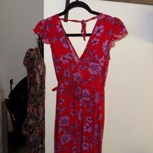 Chic Backless Red and Purple Floral Dress